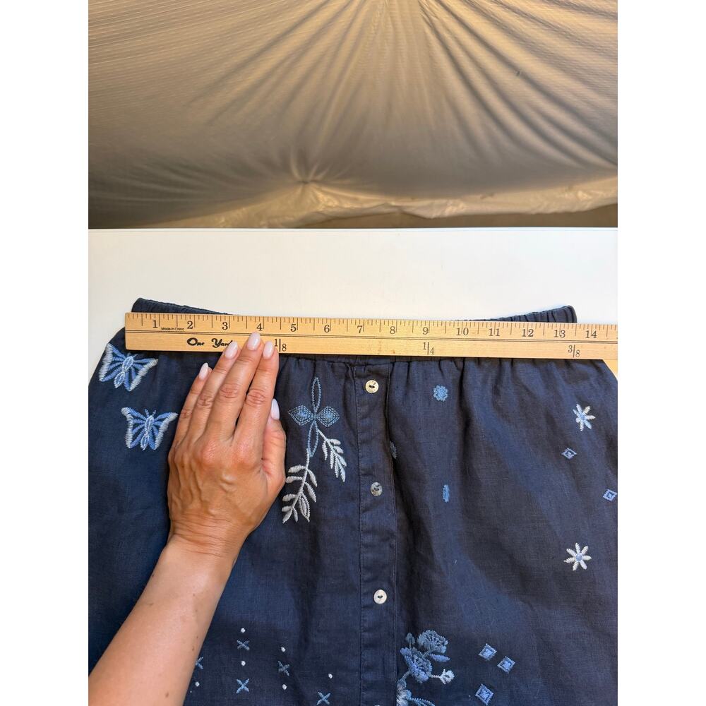 JOHNNY WAS Nico Ruffle Tiered Midi Skirt Womens XS Blue Linen Embroidered Boho - Picture 10 of 13